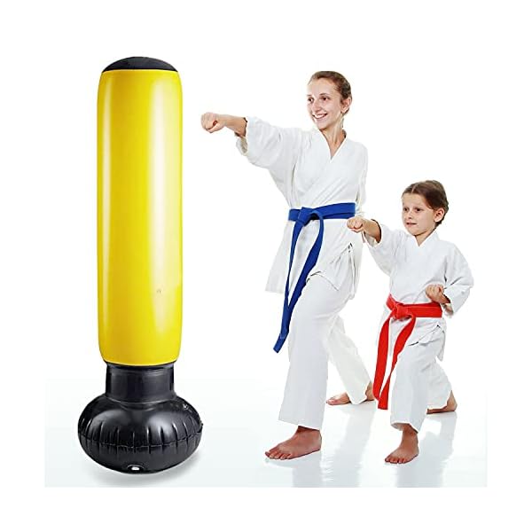 INF-Inflatable-Punching-Bag-for-KidsKids-Punching-Bag-with-Stand-Can-be-Immediately-Rebounded-for-Kickboxing-Karate-Punching-Bag-Gifts-for-712-Year-Old-KidsYellow INF Punching Bag for Kids,Free Standing Inflatable Punching Bag for Immediate Bounce-Back for Practicing Taekwondo, Boxing and to Relieve Pent Up Energy in Kids and Adults (Yellow)