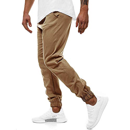 Odot Pantalon de Fitness Couleur Unie pour Hommes, Casual Sport Jogging Training Slim Cargo Survêtement Élastique Serré Pantalons avec Poches (6XL,Kaki) Cover