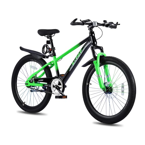 20 24 Inch Kids' Mountain Bike, Front Suspension Fork Kids' Bicycles for Boys Girls, Single Speed Bikes for Girls Boys Ages 8-12, Front and Rear Disc Brakes, Adjustable Seat Height