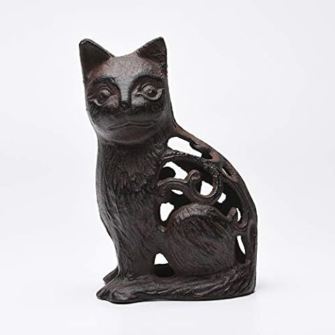 PopTop Brass Cast Iron Sitting Cat Statue Hollow Cat Sculpture Animal Crafts Modeling Ornaments for Indoor Home Outdoor Garden Art Decor - Antique Replica Rust Color PTZD006 Cover