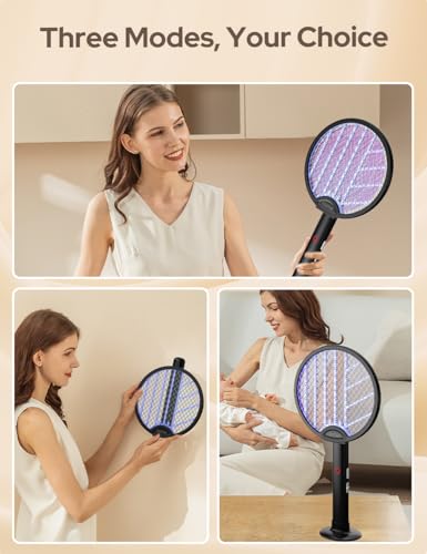 Image of COSTAR Foldable Mosquito Bat Rechargeable with UV Light Lamp, 2-in-1 Mosquito Racket, Electric Fly Swatter, 1200mAh Long-Lasting Battery, Rotatable Bug Zapper - Black