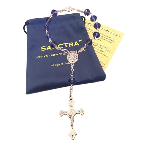 Car Rosary, Handmade and Blessed in the Holy Land, Prayer Beads with Saints Medal and Crucifix, Gift Pouch and Certificate of Authenticity, Rosary for Car Rearview Mirror/Gear Stick/Stalk