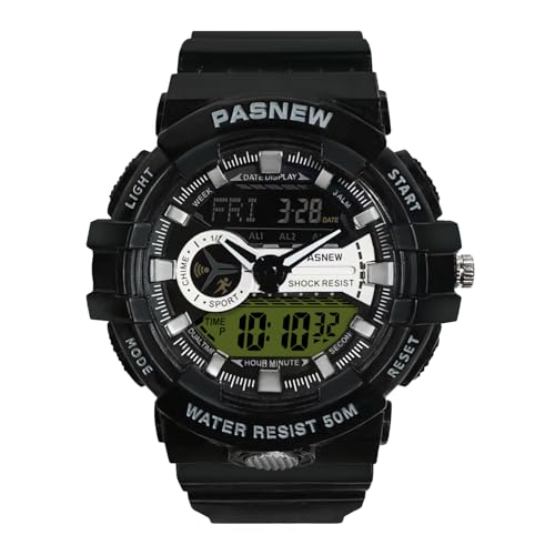 Image of PASNEW Boys' Watches - Dual Display, Large Dial Sport Watch, Black Outdoor Watch for Boys & Teens - Waterproof