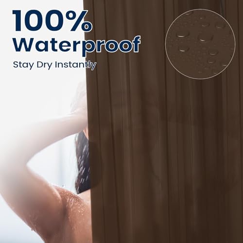 Image of downluxe Shower Curtain Liner, PEVA Plastic Shower Liner with 3 Magnets, 72 inch x 72 inch Waterproof Bathroom Curtain, Brown, 1 Pack