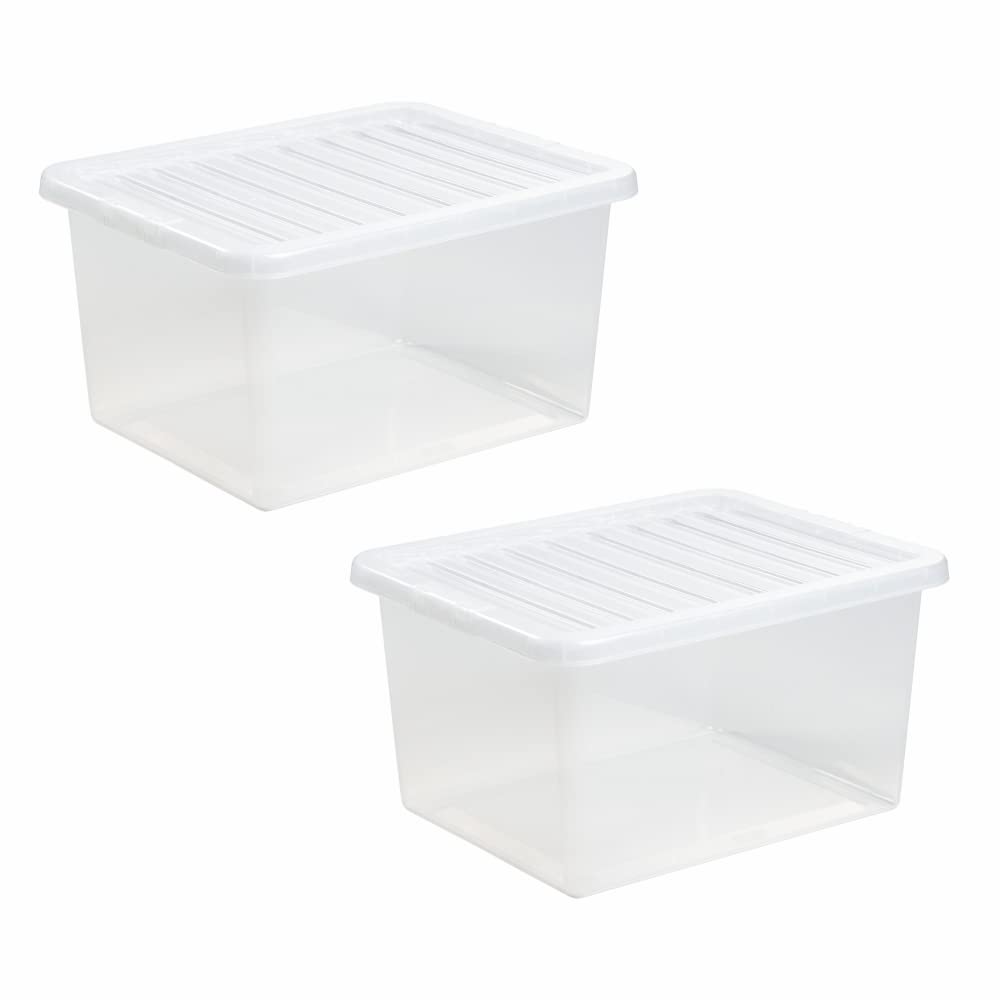 M1SS (Pack of 2) 37 Litre Large Big Plastic Storage Clear Box with Lid Strong Stackable Container Made In U.K (2)