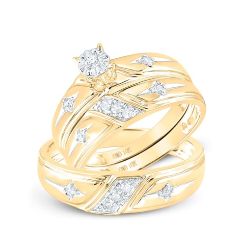 Jewels By Lux 14K Yellow Gold His Hers Round Diamond Cross Matching Wedding Set 1/5 Cttw, Womens Size 5-9, Mens Size 8-12