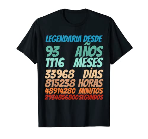 Legendario desde 93 años 93 cumpleaños mujeres Hombres Camiseta