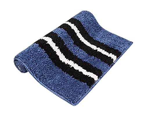 Image of Flooring India Co Bath Mat Super Soft, Anti Slip Stripe Mats (Blue, 38x58 cm) Pack of 1