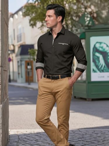 Image of Men's Cotton Blend Shirt with Solid Long Sleeves Spread Coller Neck Regular Fit Single Chest Pocket and Standard Length | Cotton Casual Shirt for Man