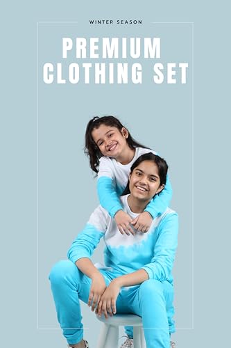 Image of Tweeny Mini Girls Kids Pure Cotton Terry Joggers Set | Tie Dye Co ord Set Winter Combo Outfit with Full Sleeves Sweatshirt and Pants | Relaxed and Comfortable Fittings