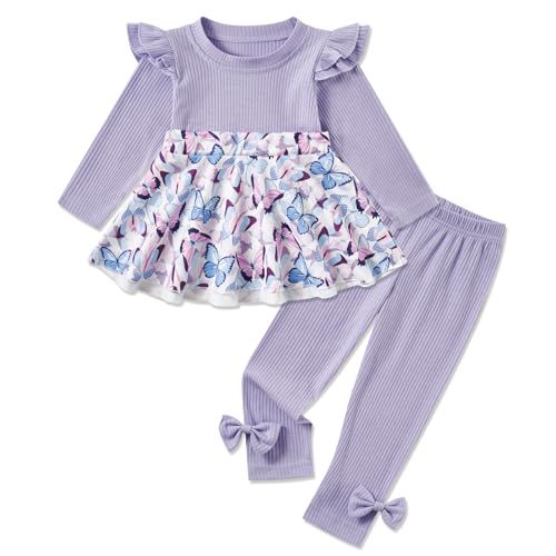 Kids4ever 9-12 Months Baby Clothes Cute Butterfly Dress Leggings Set