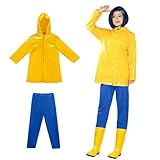 Caroline Costume Adult Women Yellow Raincoat and Blue Pants Costume Set Halloween Cosplay Accessories Merchandise (M (65-68.9inches/165-175cm))