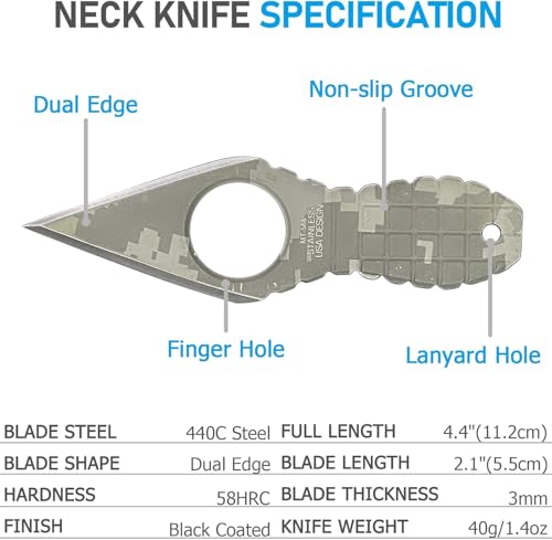 Image of 2PCS Neck Knife with Sheath and Necklace, Mini Fixed Blade Knife Necklace for Men, Ultra Small Pocket Knife EDC Tools Cool Gadgets for Camping, Survival, Hiking, Backpacking