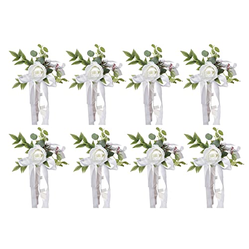 AUPSU Lot de 8 décorations pour allée de mariage, blanc rustique, fleurs artificielles pour mariage, cérémonie, église, banc 18.1Ã—10.63in