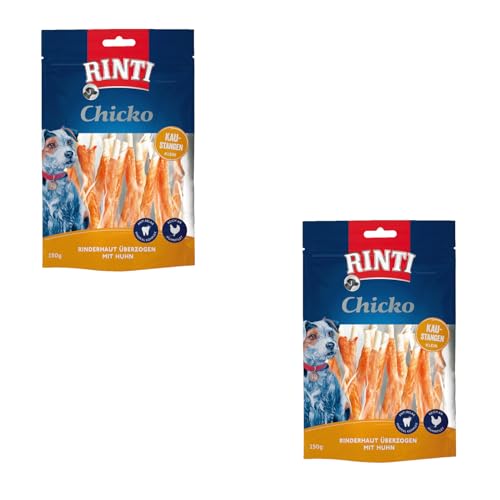 Rinti Snack Chicko Kaustangen aus Rinderhaut mit Huhn & Ente Doppelpack | auch als Mix im Doppelpack | 2X 150g (Huhn)