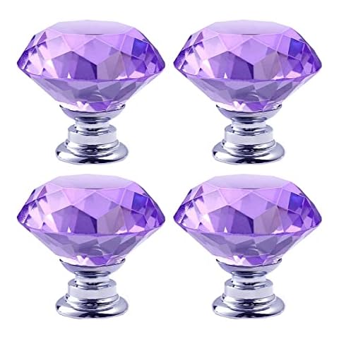 Kovake 4 Pieces Crystal Glass Cabinet Knob Door Handles, Cupboard Wardrobe Furniture Drawers Cabinet Pull for Kitchen Office Chest Cabinet Drawer Decorative (Purple) Cover