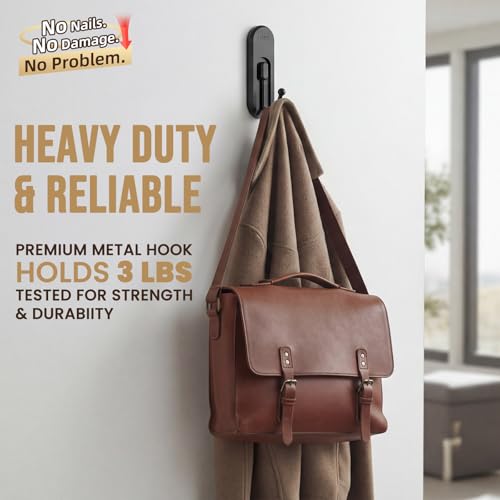 Image of TAILI Adhesive Large Hooks for Hanging, 4 Coat Hooks & 6 Strips, Black | Hold Up to 3.3 LBS, Heavy Duty No-Drill Removable Large Wall Hanger for Towel, Backpack, Hat, Door,Kitchen Home Decor,