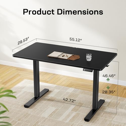 Image of Marsail Electric Standing Desk with One-Piece Desktop,55 x 30 inch Height Adjustable Office Gaming Computer Desk with Deeper Tabletop,Home Office Stand up Desk with 4 Memory Presets, Desk for Bedroom