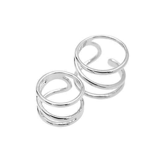 Spinningdaisy Spiral Wrap Around Ring and Midi Fashion Ring Set (Silver-Plated-Base)