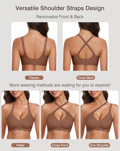 Image of Womens Wireless Jelly Bras No Underwire Support Push Up Removable Straps (U /Cross /Halter) Everyday Sports Bra