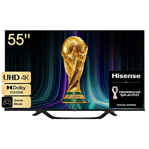 Hisense 55A67H 139cm (55 Zoll) Fernseher, 4K UHD Smart TV, HDR, Dolby Vision, Triple Tuner DVB-C/S/ S2/ T/ T2/ Frameless, Wifi, Bluetooth, DTS Virtual X, Alexa Built-in, Hotel Mode, Schwarz [2022 ]