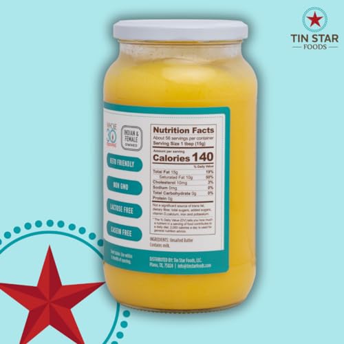 Tin Star Foods Grassfed Ghee Perfect For High Temp Baking, Roasting, Cooking, Bbq, Grilling. Ayurvedic, Keto, Vegetarian, Paleo, Gluten Free thumb #2