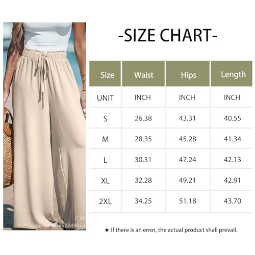Women Flowy Pants Drawstring Waist Wide Leg Beach Loose Fit Casual Pants2