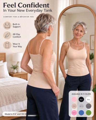 Tank Top with Built in Bra for Older Women U Neck Seamless Support Camisole | Tank Tops with Built-in Bra Shelf Bra, Seamless Wireless Support Tops Shaper Sleeveless Shirts Soft Breathable Vest Underwear - image 6