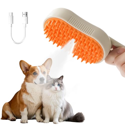 Cat Steam Brush 3 in 1 Dog Defur Comb Grooming Rechargeable Rechargeable Self-Cleaning Pet Shedding Brush with Massage Spray Comb Pet Shedding Eliminate Flying Long Short Hair for Kitten Rabbit