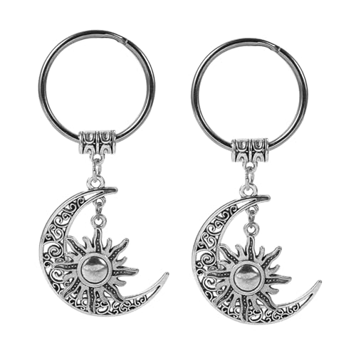 COMPUKAS 2 Stück Schlüsselanhänger Sonne Mond aus Langlebigem Metall Einzigartiger Schlüsselring Anhänger für Tasche Rucksack Autoschlüssel Kompakt und Tragbar Stilvoller Schlüsselbund