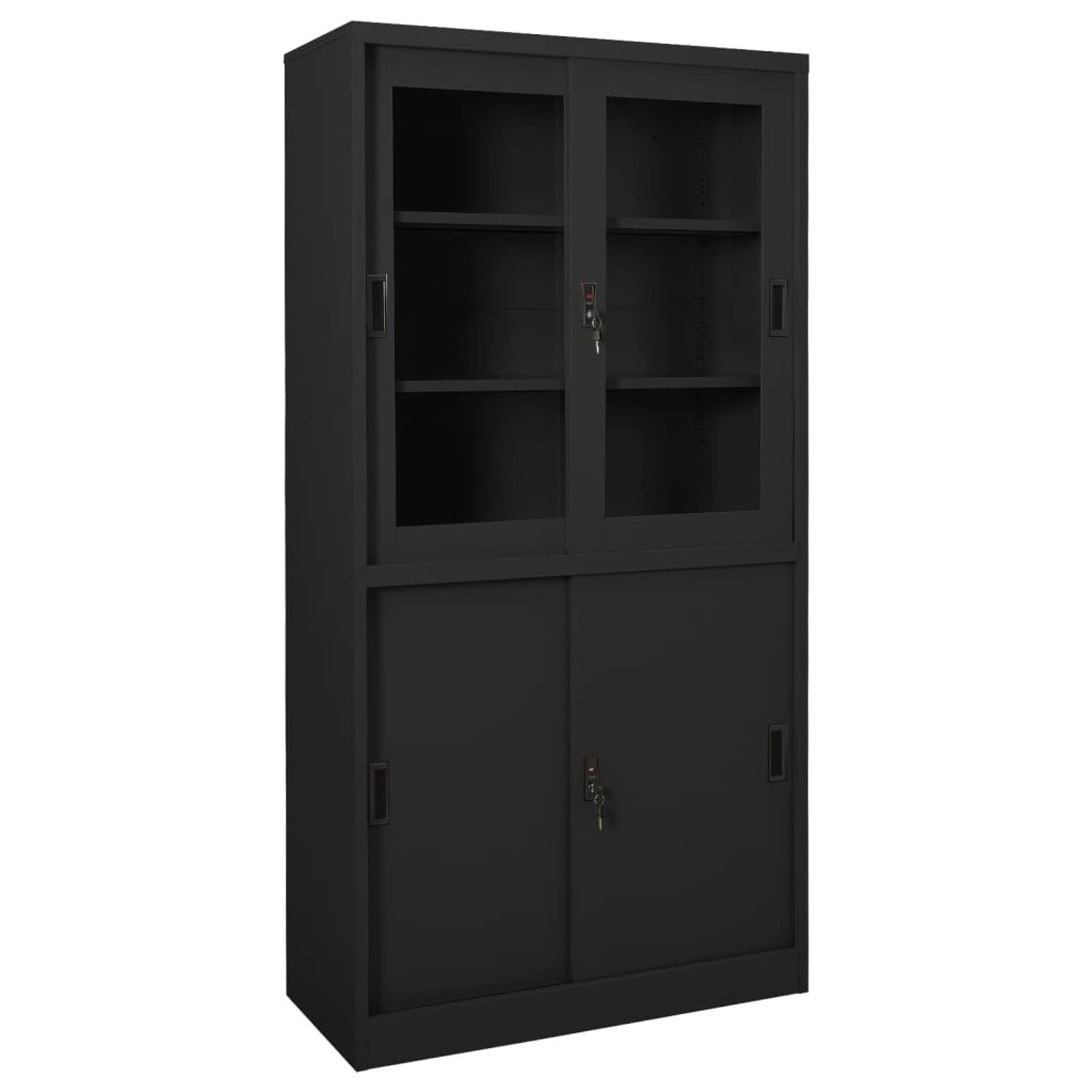 Gecheer-Armadio Archivio,per Ufficio,Acciaio,Antracite,con Vetrina,4 Ante Scorrevoli,90x40x180 cm