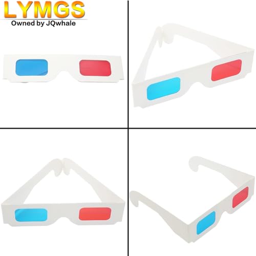image for LYMGS 10 Pairs 3D Paper Glasses, Red and Cyan Lens in White Frame Anag