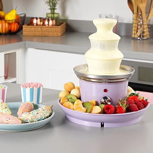 Giles & Posner EK3428GSPP Electric Chocolate Fountain, 3 Tier Smooth Cascading Design, Party Dip & Share Tabletop Machine, Mini Set Includes 2 Food Trays & 100 Bamboo Skewers, 70-90W, Sorbet Purple