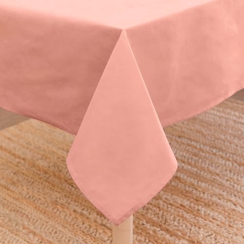 Encasa Tablecloth Size 140 x 180 cm | Cotton Canvas Fabric | Solid Pink | Dining Room Tablecloth for Decoration - Machine Washable