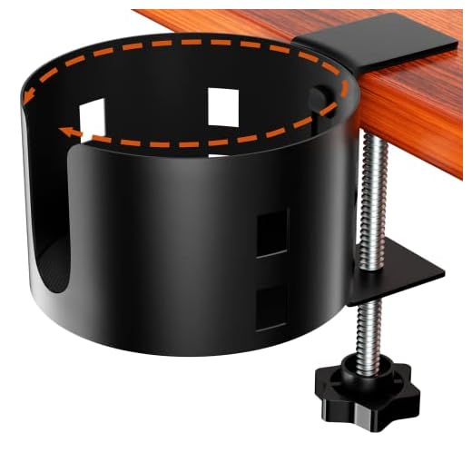 Upgraded Large Desk Cup Holder Clamp, OOKUU Anti-Spill Table Cup Holder, Metal Office & PC Gaming Desk Accessories, Compatible with Universal Cup, Bottles, Pencil Holder (Black)