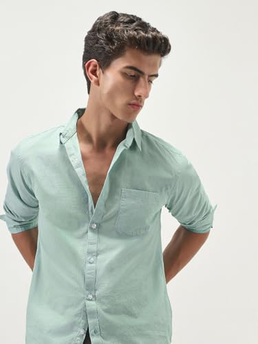 Image of Urbano Fashion Men's Cotton Full Sleeve Regular Fit Casual Solid Slub Shirt with Spread Collar