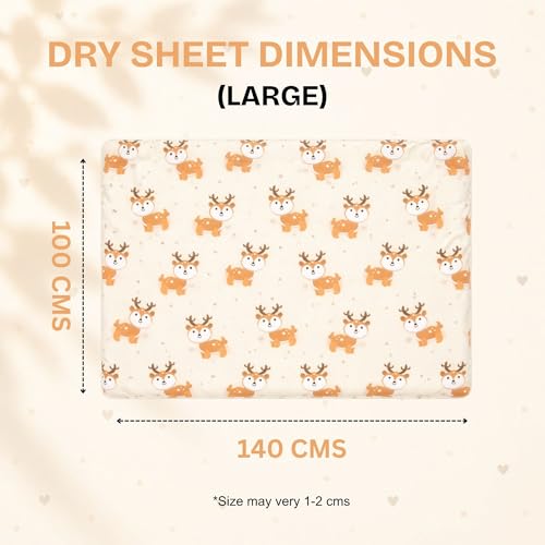 Image of Zikku Printed Dry Sheets for Baby Large Size Soft |Comfortable |Extra Absorbency|Fast Dry (100x140 cm, Yellow, Deer Print)