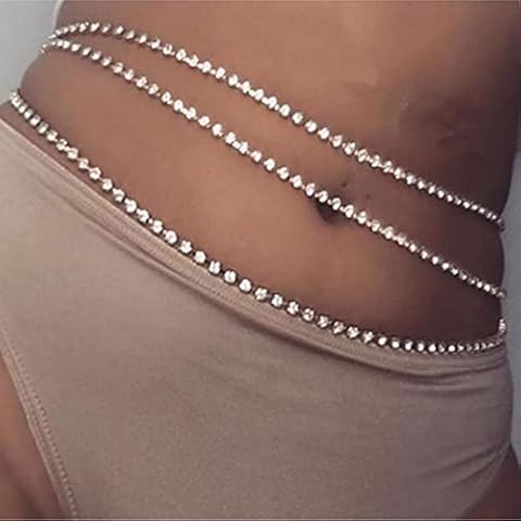 Zookey Rhinestone Waist Chain Sparkly Crystal Belly Chain Silver Summer Beach Costume Body Chain Jewellery Accessories for Women and Girls Cover