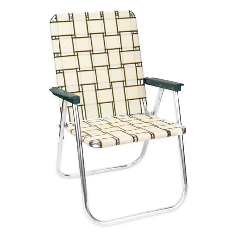 Lawn Chair USA | Folding Aluminum Webbed Chair for Camping, Sports, and Beach | Magnum - Charleston Tan with Green Arms Cover