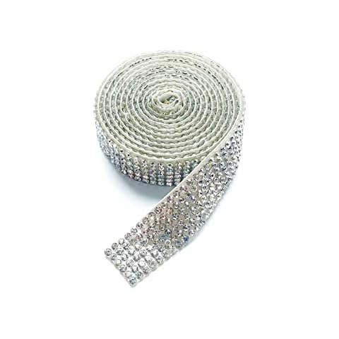 Crystal Rhinestone Ribbons Self Adhesive Diamond Bling Ribbons Wrap Rhinestones Sticker for Arts Crafts DIY Car Phone Makeup Table Party Decor(Sliver 1/2 Inch(1.3CM)) Cover
