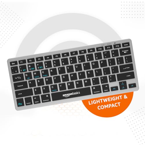 Image of amazon basics Wireless Bluetooth Keyboard | Easy Switch for Up to 3 Devices | Ideal for Tablets & Mobiles | iOS, Windows, Android Compatible | Type C Port | Noiseless Keys | 78 Keys (Black and Grey)