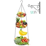 HULISEN 3 Tier Hanging Fruit Basket with Banana Hook, 36-Inch Heavy-Duty Wire Hanging Baskets for Kitchen Storage, Vegetable Produce Organizer (Including Installation Bracket)