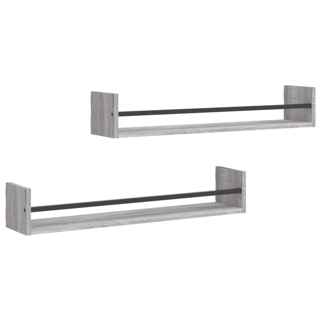 Estantería de pared con barras 2 unidades gris Sonoma 80 x 16 x 14 cm, material de madera, estantes flotantes para baño, dormitorio, toallero multifuncional, resistente a la humedad
