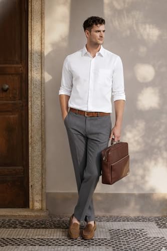 Image of Louis Philippe Men's Slim Fit Everyday Smart Wear Comfort Stretch Work Ready Solid Formal Trouser