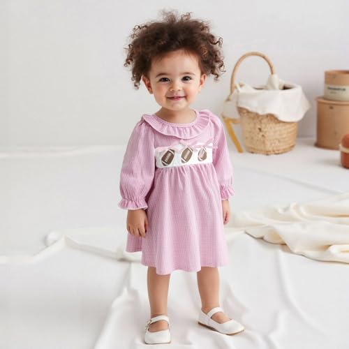 Toddler Girl Football Outfit Embroidered Puff Long Sleeve A Line Dress Cute Fall Game Day Dresses Clothes4