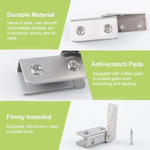 UFURMATE Glass Door Hinge 4Pcs Side Mounted Frameless Glass Door Pivot Hinges Clamp Adjustable Cabinet Pivot Hinge Clip Replacement Kit for 5-8mm Free-Swinging Glass Door (Brushed) - Image 4