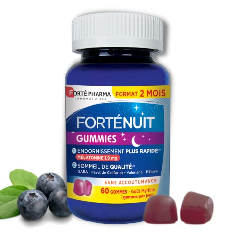 Forté Pharma - FortéNuit Gummies | Gummies Sommeil - Goût Myrtille | Complément Alimentaire Sommeil - Mélatonine 1,9 mg et Plantes - Endormissement Rapide et Sommeil de Qualité | 60 gommes = 2 mois Cover