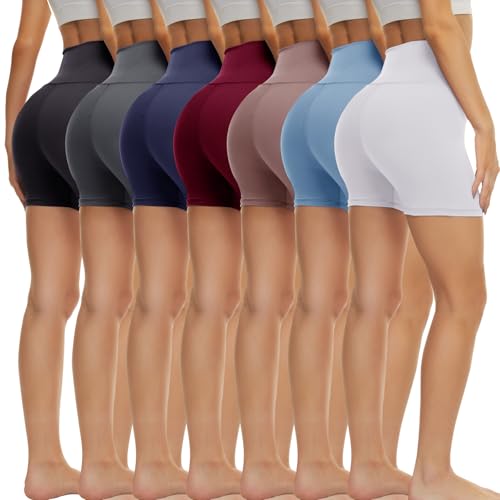 TNNZEET 7 Pack Biker Shorts for Women - 5''/8''/3'' High Waisted Workout Tummy Control Spandex Gym Shorts for Yoga Athletic