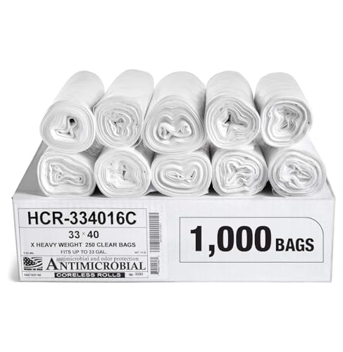 Image of Aluf Plastics High Density Trash Bags, 33 Gallon, 1000 Count, 16 Micron (eq), 33 inch x 40 inch, Clear, for Bathroom, Office, Industrial, Commercial, Janitorial, Municipal, Recycling