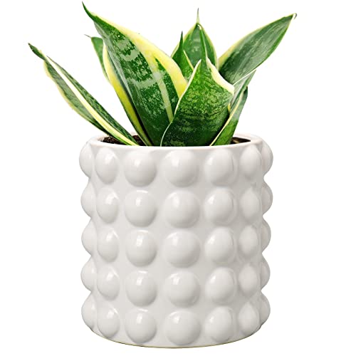 DILATATA 6 Inch Ceramic Planter Pot for Indoor Plants with Drainage Hole Bubble Flower Planter Hobnail Plant Pot Garden Planter White Succulent Plant Pot Utensil Holder